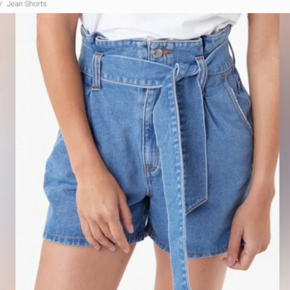 Lole Blue Denim High Waist Belted Paper Bag Bareback Shorts